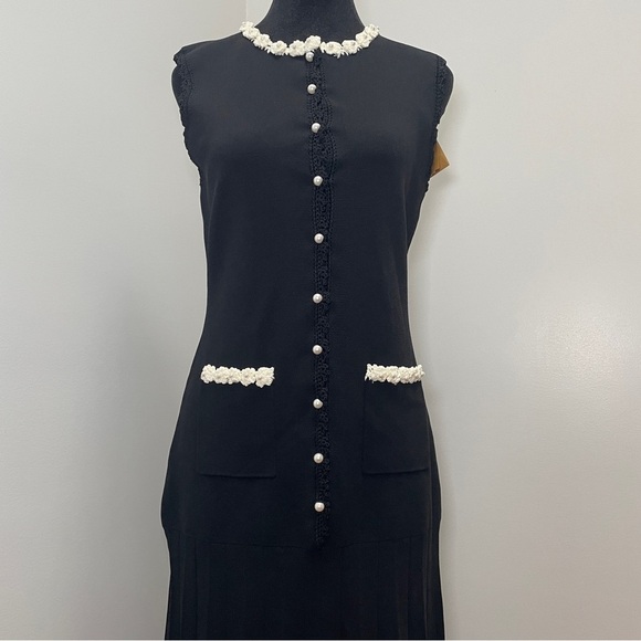 NEW! SANDRO- MAXI DRESS WITH CROCHET DETAILING Black White Size Small Summer - Picture 6 of 14